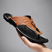 preiswerte Urlaubsandalen-Moderne Flip-Flops aus hellbraunem Kunstleder für Herren mit doppelten Aussparungen und verstellbaren Riemen – vielseitiges Schuhwerk für Komfort im Alltag