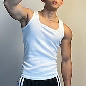 preiswerte Fitness Tank-Tops-Herren Tank Top Weste Unterhemd Ärmelloses Shirt Ärmellos Quadrathals Sommer Einfach Mode Designer Basic Urlaub Straße Ausgehen Schwarz Weiß Top T-Shirt für Herren