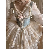 cheap Dresses-Sweet Lolita Medieval Renaissance Midi Dress Corset Outfits Lady Princess Lace Fancy Dress Women&#039;s Royal Halloween Carnival Masquerade LARP Ren Faire Adults&#039; Dress Corset Spring &amp; Summer