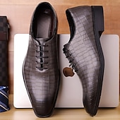 abordables Officiel-Richelieus à lacets en cuir cognac motif crocodile pour homme : chaussures sophistiquées pour professionnels