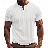 abordables Camiseta informal tipo henley-Hombre Camiseta con botones Camiseta Henley Shirt Tee Manga Corta Henley Verano Primavera Plano Moda Design Básico Jacquard Vacaciones Calle Noche Negro Blanco Rojo Camiseta superior para hombre