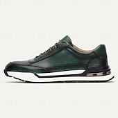 billiga Premium sneakers i läder-herrskor i premiumkohud i mörkgrönt och svart, snygg sportig design för vardagligt och aktivt slitage