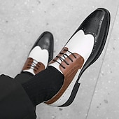 abordables Officiel-Chaussures richelieu à bout golf tricolores pour hommes en noir, blanc et marron, chaussures de spectateur en cuir d&#039;inspiration Gatsby pour fêtes vintage, mariages et soirées formelles