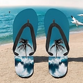 billige Grafiske utskriftssko-unisex tropiske solnedgangsflip flops – livlige strandsandaler med palmetretrykk for sommer-, basseng- og ferieklær