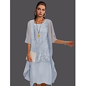 economico Con giacca-Abito madre della sposa a due pezzi per matrimoni in spiaggia elegante scollo tondo lunghezza tè in chiffon con pizzo senza maniche giacca abiti con applicazioni 2025 taglia personalizzata gratuita