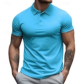baratos Polo Clássico Masculino-Homens Camisa de golfe Camisas Polos de Golfe Trabalho Casual Lapela Manga Curta Básico Moderno Tecido Botões Verão Normal Preto Branco Amarelo Vermelho Azul Marinha Azul Royal Camisa de golfe