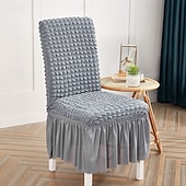 baratos Capa para Cadeira de Jantar-capas para cadeiras de jantar, capa elástica para cadeira removível e lavável capa para cadeira sala de jantar cor sólida xadrez pequeno com saia capas para cadeiras de banquete poliéster