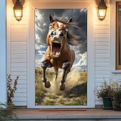 billige Dørdeksler-Morsomme dyre dekorasjoner dørdeksler hest dørtapet dørgardin dekorasjon bakgrunn innendørs/utendørs dørbanner inngangsdøren landsbygård