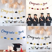 economico Decorazione di Laurea-sfondo per festa di laurea, striscioni e festoni con la scritta &quot;congratulazioni laurea&quot;, decorazioni per cerimonia di laurea, gagliardetti e striscioni appesi per festa