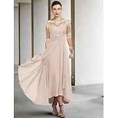 voordelige Vloerlengte-A-Line Moeder van de Bruid Jurk Bruiloft Gast Elegante Plus Size Hoge Lage V Hals Asymmetrische Enkel Lengte Chiffon Kant Halve Mouw Met Beading Applicaties 2025 gratis maatwerk