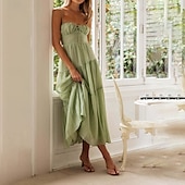 economico Abiti da vacanza-Per donna Abito Midi Abito da laurea Abito Sottoveste Moda Moderno Compleanno Data Uscire Vestibilità regolare Semplice Senza Maniche Spalline sottili Arancione Verde Estate