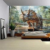 billige landskapsteppe-en skog dinosaurer billedvev veggkunst stor billedvev veggmaleri dekor fotografi bakteppe teppe gardin hjem soverom stue dekorasjon
