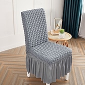 baratos Capa para Cadeira de Jantar-capas para cadeiras de jantar, capa elástica para cadeira removível e lavável capa para cadeira sala de jantar cor sólida xadrez pequeno com saia capas para cadeiras de banquete poliéster