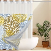 cheap Shower Curtains-No Hook Leaves Pattern Shower Curtain 180cm*180cm(70&quot;*70&quot;), Double Layer Waterproof Bathtub Curtain with Snap-in Fabric Liner &amp; Sheer Top Window for Bathroom Decor
