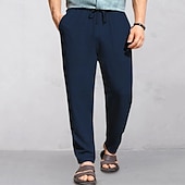 cheap Classic-Men&#039;s Linen Pants Trousers Summer Pants Beach Pants Pocket Drawstring Elastic Waist Plain Comfort Breathable Vacation Daily Holiday Hawaiian Boho Black White