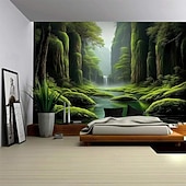 abordables paysage tapisserie-Tapisserie suspendue Paysage Forêt Chute d'eau Art mural Tapisserie grand décor mural Photographie arrière-plan Couverture Rideau Décoration maison Chambre Salon