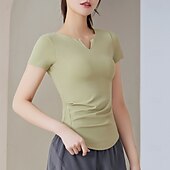 رخيصةأون تي شيرتات وبلوزات بدون أكمام للجري-نسائي تيشيرت للجري كم قصير تي شيرت فضفاض ملابس الرياضة V رقبة لون سادة سريع جاف ناعم متنفس تمرين نادي رياضي المشي الركض ملابس رياضية ألبسة رياضية أسود فاتح أخضر أزرق