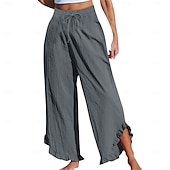 cheap Wide Leg &amp; High Waisted-Women&#039;s Chinos Comfort Ankle-Length High Waist Solid Colored Inelastic Casual Daily Apple Green Navy-blue claret Cuticolor Summer Spring Loose Fit