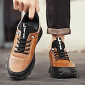 billiga Herrsneakers-robusta utomhusskor för män i brun och svart, slitstark konstläderkonstruktion med sicksacksula för bättre grepp