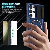 お買い得  サムスン用ケース-Samsung Galaxy S24 Ultra Plus S24 FE S23 Ultra Plus S22 Plus Ultra用電話ケーススタンドホルダー付きマグネットサポートワイヤレス充電レトロPC