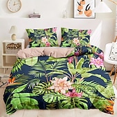 baratos 100% algodão-Conjunto de Capa de Edredom Floral 100% Algodão Suave e Respirável com Flores Tropicais Capa de Edredom Leve e Durável Confortável para Todas as Estações Fácil de Cuidar