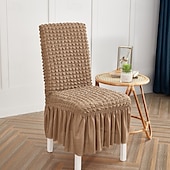 baratos Capa para Cadeira de Jantar-capas para cadeiras de jantar, capa elástica para cadeira removível e lavável capa para cadeira sala de jantar cor sólida xadrez pequeno com saia capas para cadeiras de banquete poliéster