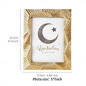 cheap Picture Frames-Ramadan Gold Resin Photo Frame, Vintage Picture Frame 4x6, 5x7, 6x8 Inch, Horizontal and Vertical Display, Islamic Festive Home Decor for Bedroom, Study, Office Desk
