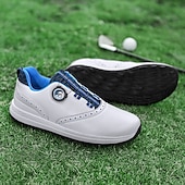 cheap Men&#039;s Golf Shoes-Men&#039;s Modern White Golf Shoes with Blue Detailing, Lace-Up Design, Breathable Upper, Perfect for Professional Golfers