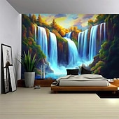 abordables paysage tapisserie-Tapisserie suspendue Paysage Forêt Chute d'eau Art mural Tapisserie grand décor mural Photographie arrière-plan Couverture Rideau Décoration maison Chambre Salon