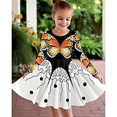 cheap 3D Butterfly Dress-Girls&#039; 3D Butterfly Dress Long Sleeve Summer Spring Vacation Daily Holiday Princess Beautiful Sweet Kids 4-12 Years Casual Dress A Line Dress Knee-length Regular Fit