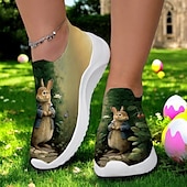 tanie Trampki damskie-trampki typu slip-on z nadrukiem wielkanocnego króliczka – lekkie, oddychające buty do chodzenia dla kobiet, urocze obuwie na święta