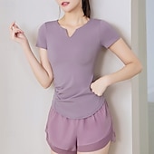 رخيصةأون تي شيرتات وبلوزات بدون أكمام للجري-نسائي تيشيرت للجري كم قصير تي شيرت فضفاض ملابس الرياضة V رقبة لون سادة سريع جاف ناعم متنفس تمرين نادي رياضي المشي الركض ملابس رياضية ألبسة رياضية أسود فاتح أخضر أزرق