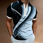 billige Geometrisk polo for menn-Herre Geometrisk Linje Zip Polo Kortermet Aftæpning Fritid hverdag utendørs Hverdag treningsklær Glidelås Sommer Hvit Blå Grønn
