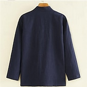 economico Casual da lavoro-Per uomo Camicia camicia di lino Maglietta informale Camicia con bottoni Camicia di cotone Liscio Da mare Hawaiano Nero Blu marino Cachi Manica lunga A fascia Primavera Abbigliamento Tasca frontale