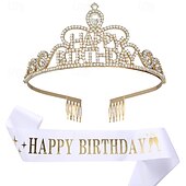 cheap Birthday Party Supplies-Birthday Party Girl and Women Elegant Decorations 2-Piece Set Headband and Sash with &#039;Happy Birthday&#039; - Available in Multiple Color Combo