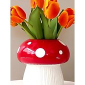 cheap Vases &amp; Basket-Red Mushroom Shaped Flower Vase with White Dots, Colorful Resin Tabletop Planter, Decorative Hydroponic Vase for Home, Hotel, and Restaurant Decor