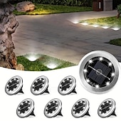 voordelige Buiten spots-8 stuks solar grondspot geometrische lamp, roestvrij staal warm licht/wit licht buitenlandschap lamp, 8led roterende schijflamp, tuinlandschap gazonverlichting lamp, staande lamp, grondlamp,