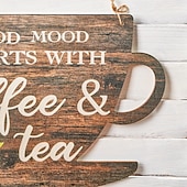 levne nástěnné sochy-dřevěná závěsná cedule na šálek kávy a čaje – lehká nástěnná dekorace, útulná vnitřní dřevěná cedule pro domácí, kavárnu, bar, obchod a restauraci