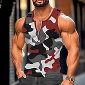 ieftine Tricouri de Sală-Bărbați Maiou cu vafe Bluză Vest Top Sub Cămașă Fără manșon Stil Nautic Quarter Zip Vară Culoare Camuflaj Sport Modă Comfortabil Imprimeu Casual Plajă Sală de Fitness Roșu-aprins Trifoi Verde Militar