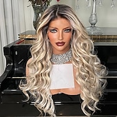baratos Perucas de seda frontais de cabelo natural-cabelo brasileiro loiro acinzentado sem cola 5x5 perucas de fechamento de renda parte livre ombre colorido 13x4 peruca frontal de renda com cabelo de bebê para mulheres