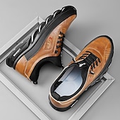 billiga Herrsneakers-robusta utomhusskor för män i brun och svart, slitstark konstläderkonstruktion med sicksacksula för bättre grepp
