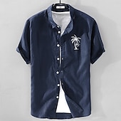 cheap Business Casual-Men&#039;s Linen Shirt Minimalist Aloha Shirt Casual Shirt Cotton Linen Shirt Button Up Shirt Coconut Tree Vacation Street White Dark Navy Sky Blue Gray Short Sleeve Lapel Summer Clothing Apparel
