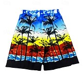 baratos calções de banho e calções de surf-Homens Calção Justo de Natação Shorts de Natação Bermuda de Surf Calças Com Cordão Com bolsos Natação Surfe Praia Esportes Aquáticos Tropical Estampado Verão Primavera