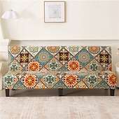 billiga Futon soffa-jacquardtyg armlös bäddsoffa överdrag soffa nyår dekor överdrag stretchskydd elastiskt bänkskydd
