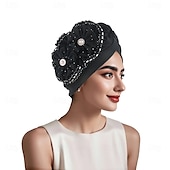 abordables Fascinators-Coiffure Mélange Polyester / Coton Chapeau souple Turbans Mariage Église Avec Perlage Paillettes Casque Couvre-chef