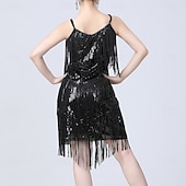 cheap Practice Dresses-Latin Dance Dress Tassel Pure Color Splicing Women's Performance Training Sleeveless High Polyester