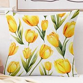 cheap Floral &amp; Plants Style-Floral Tulips Decorative Toss Pillows Cover 1PC Soft Square Couch Cushion Case Pillowcase for Bedroom Livingroom Sofa Chair Spring Summer