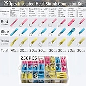 cheap Vehicle Repair Tools-250Pcs/Set Premium Heat Shrink Wire Connectors - Butt Terminals for Marine and Automotive Applications - Insulated Crimp Terminal Set with Seal Electrical Connectors for Waterproof Protection