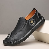cheap Men&#039;s Slip-ons &amp; Loafers-Men&#039;s Beige Genuine Faux Leather Moccasins – Handmade Stitching Casual Slip-On Driving Shoes for Outdoor &amp; Trave