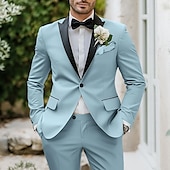 cheap Wedding Suits-Men&#039;s Wedding Party Suits Black Tie Tuxedos Fashion Summer Solid Colored Standard Fit 2 Piece Single Breasted One-button